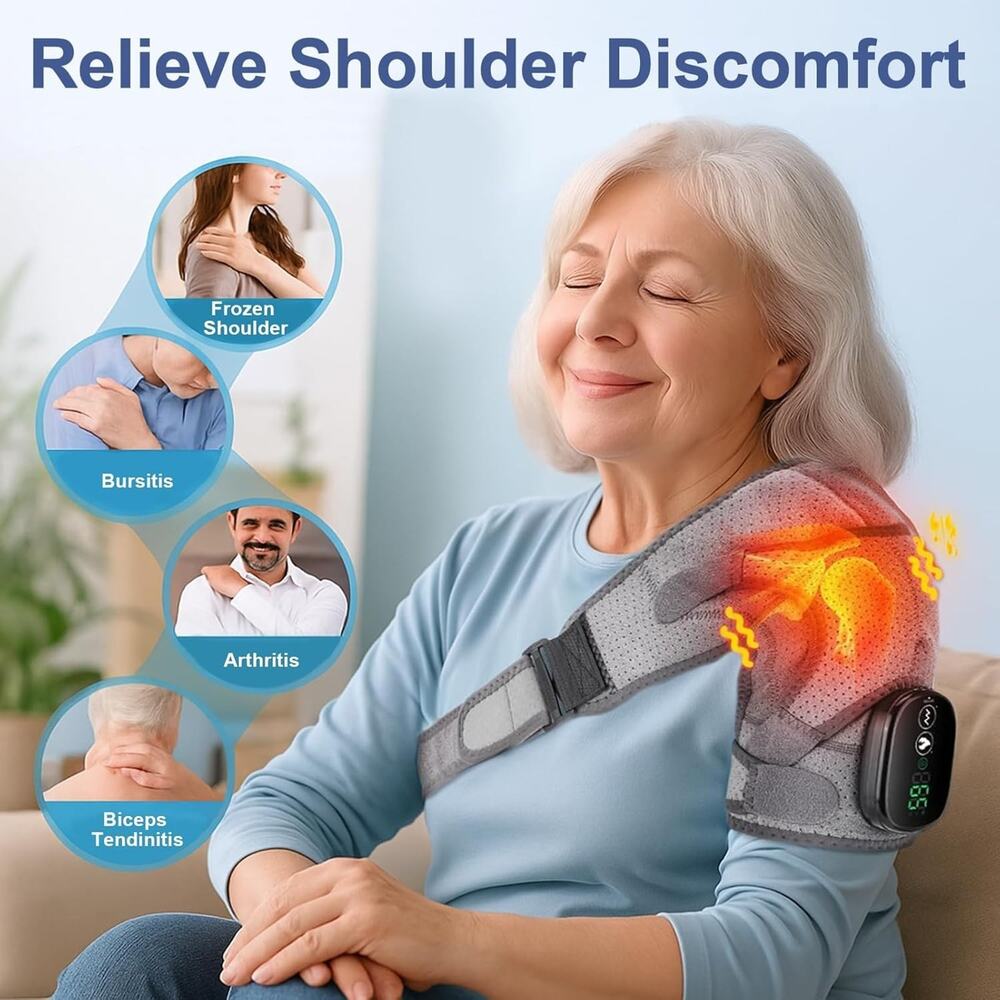 Heated Shoulder Wrap Massager Cordless Heating Pad w/ 3 Settings for Pain Relief - Picture 3 of 5